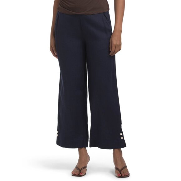 MARTHA STEWART COLLECTION Evening Blue Linen Linen Pants With Buttons - Picture 1 of 2